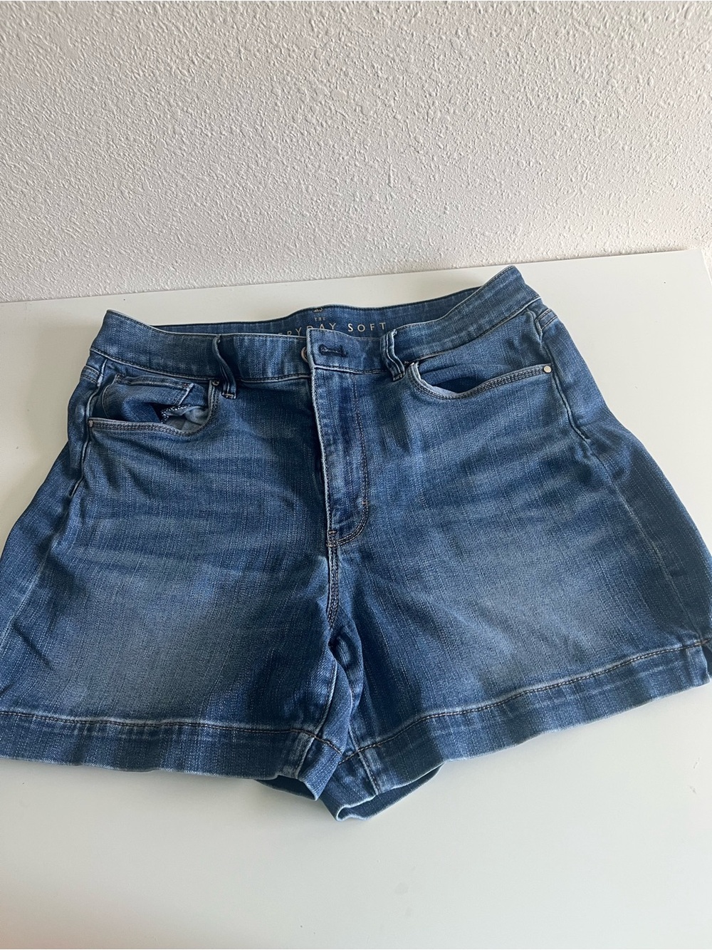 High-Rise Blue Denim Women's Shorts - Soft Stretch